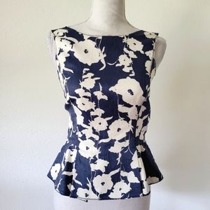 Oscar De La Renta Silk Navy Poppy Peplum Top 2